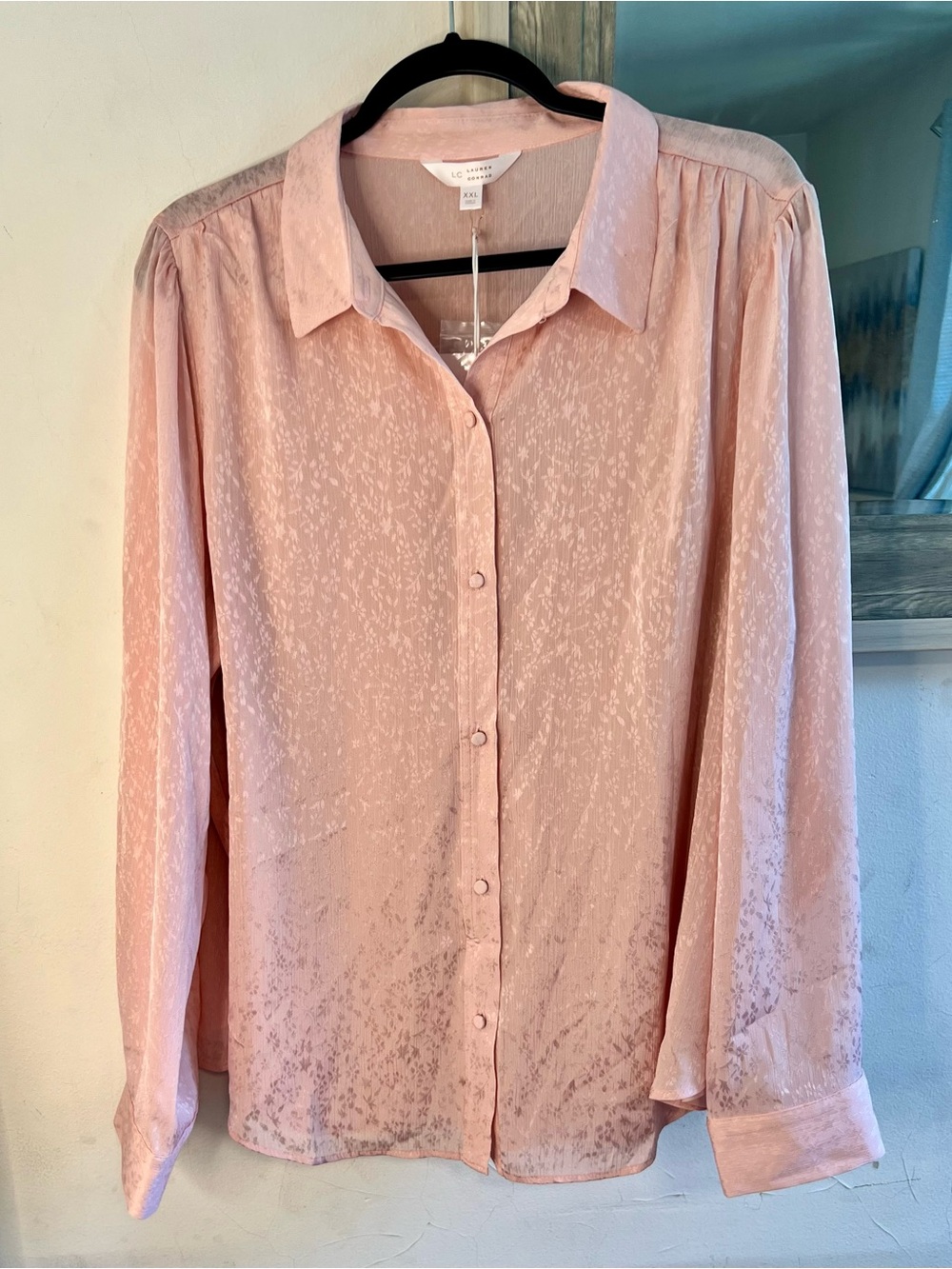 LC Lauren Conrad Light Blush Pink Satin Button-Down Shirt